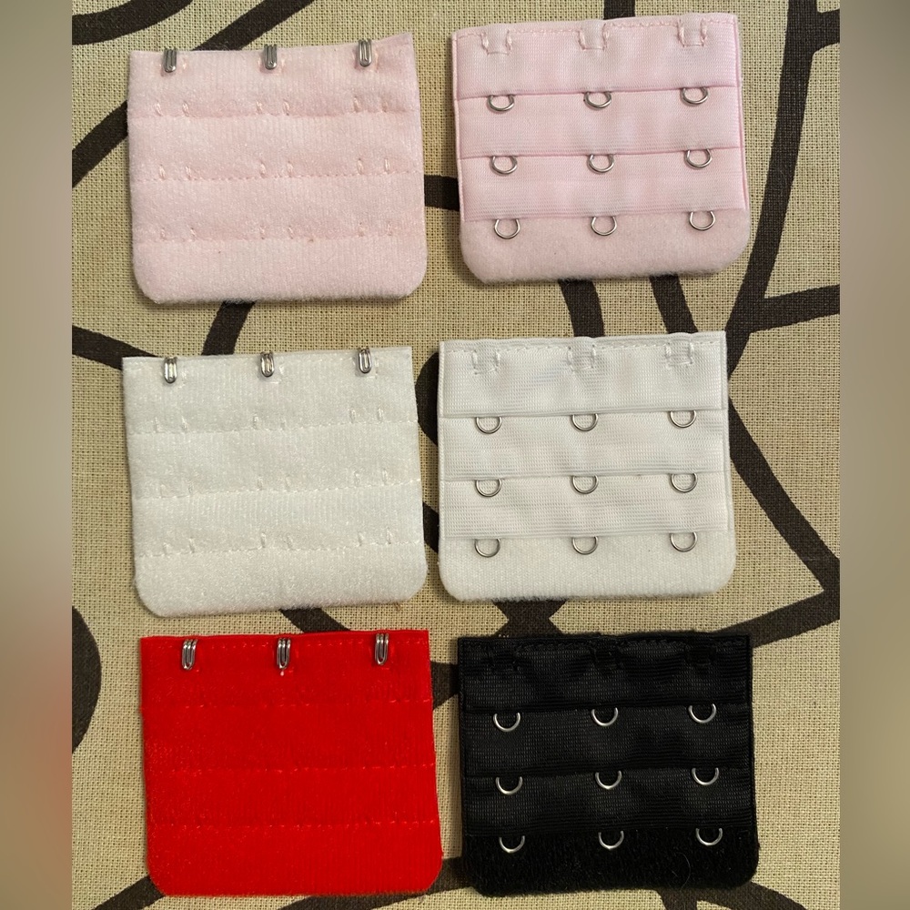 Bra strap extensions 6 total, pink, white, red and black.